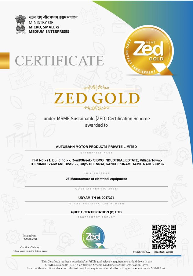 MSME ZED Gold certificate