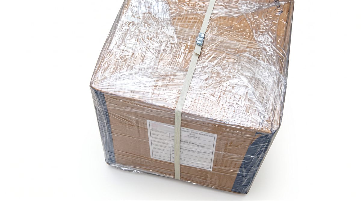 Export packing - carton on wooden pallet, strapped and wrapped