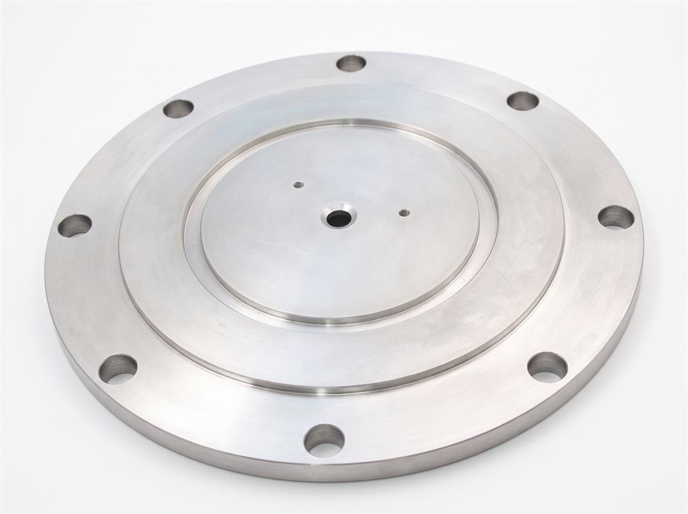 Large machined aluminium flange with bolt circle
